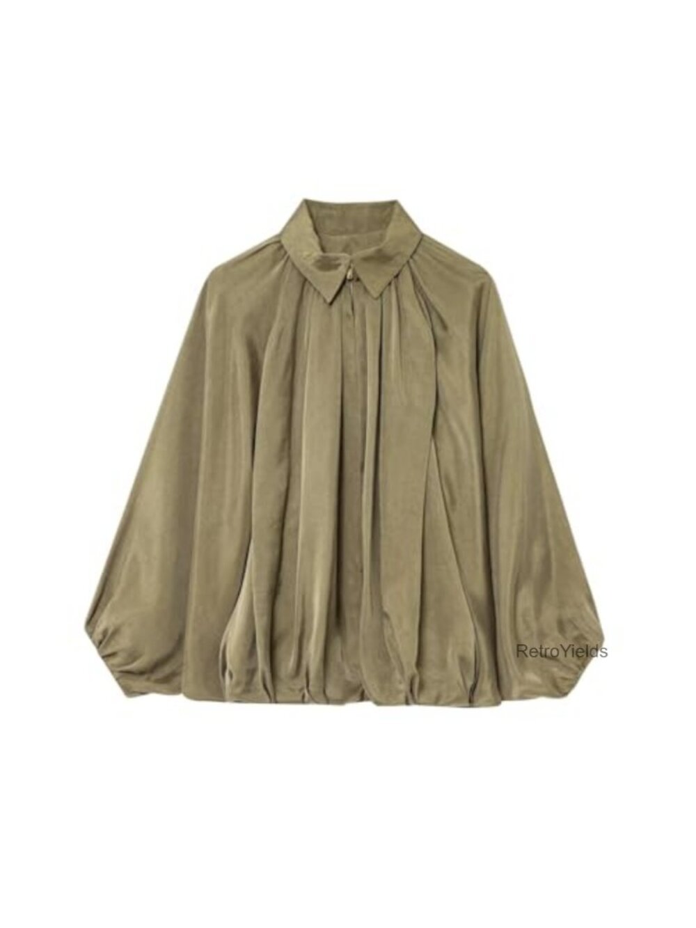 Polyester Cropped Bomber Jacket Pleated Loose Fit Batwing Sleeve Zip Casual Coat